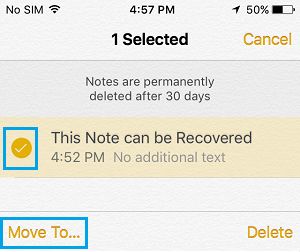 将已删除的文件夹移动到 iPhone 笔记应用程序上的选项