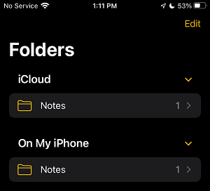 iCloud 和我的 iPhone 上的 Notes 文件夹