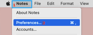 在 Mac 上打开 Notes 首选项