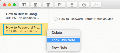 密码保护 Mac 上的任何笔记