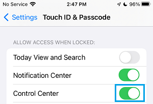 在 iPhone 锁定屏幕上启用控制中心