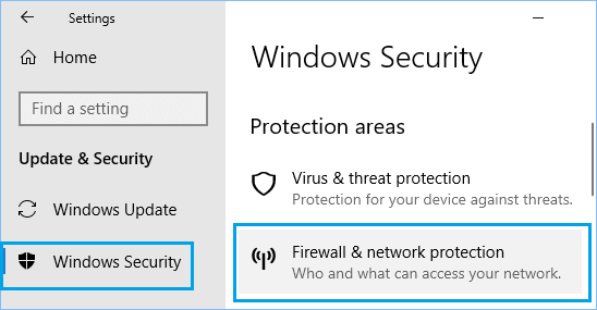 防火墙和网络保护设置选项 Windows 10