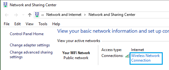Windows 10 中网络和共享中心上的活动无线网络连接