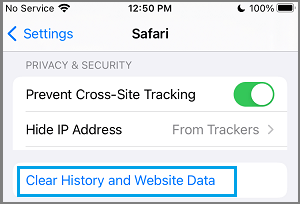 iPhone 上 Safari 中的清除历史记录和网站数据选项