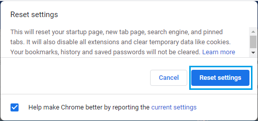 重置 Chrome 设置