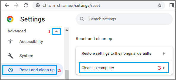 Google Chrome 中的清理计算机选项