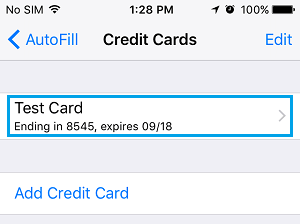 iPhone 上 Safari 浏览器保存的信用卡信息
