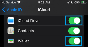 在 iPhone 上启用 iCloud Drive 和钱包