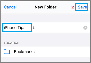 在 iPhone Safari 浏览器上命名书签文件夹