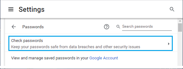 在 Chrome 中检查密码选项