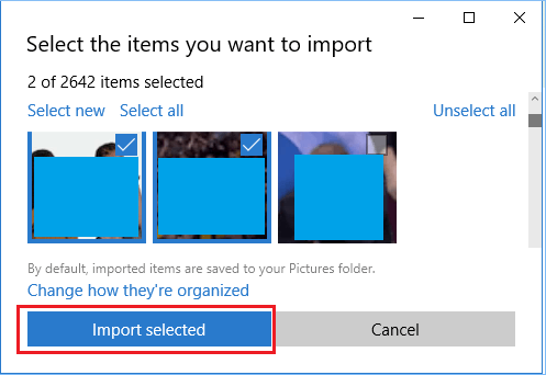 使用照片应用程序将所选照片导入 Windows 10 计算机