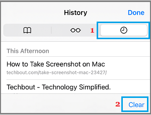 iPhone Safari 浏览器中的清除历史记录选项