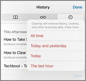 iPhone Safari 浏览器中的各种清除历史记录选项