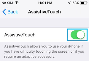 在 iPhone 上启用 AssistiveTouch 选项
