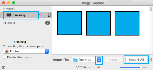 使用 Image Capture 将所有照片从 Android 导入 Mac