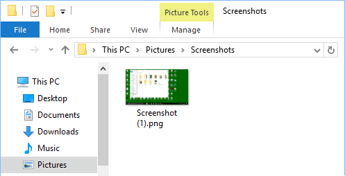 Windows 中保存到图片文件夹的屏幕截图