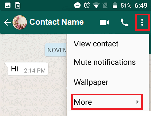Android 手机上 WhatsApp 中的更多选项卡