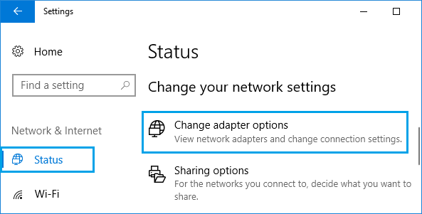 Windows 10 中的更改网络适配器设置选项