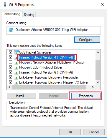 Windows 10 中的 Internet 协议版本 4 (TCP/IPv4) 属性选项