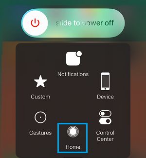 iPhone AssistiveTouch 菜单中的虚拟主页按钮