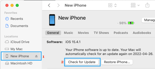 在 Mac 上使用 Finder 更新 iPhone