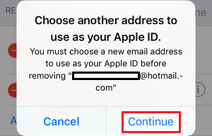 在手机上选择另一个地址作为 Apple ID 弹出窗口