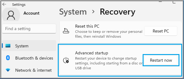 Windows 11 中的高级启动选项