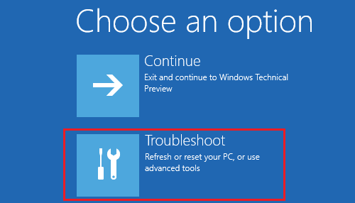 Windows 启动屏幕上的故障排除选项