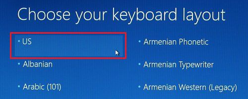 在 Windows 中选择键盘布局选项