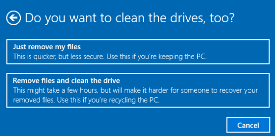 Windows 10 中的删除文件和清理驱动器选项