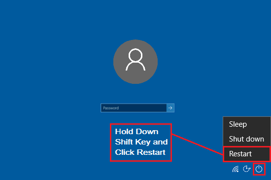 使用 Shift + 重启的 Windows 10 安全模式