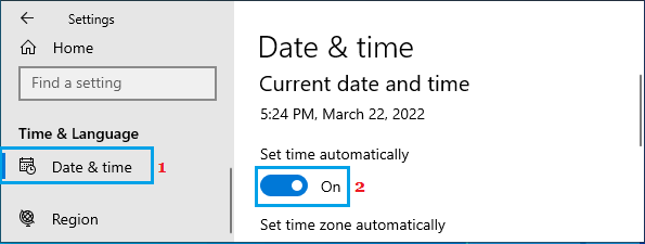 在 Windows 10 中自动设置时间