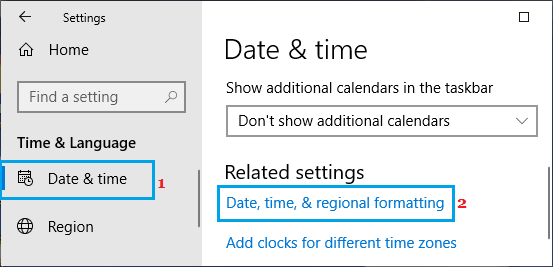 Windows PC 上的日期、时间和区域格式选项