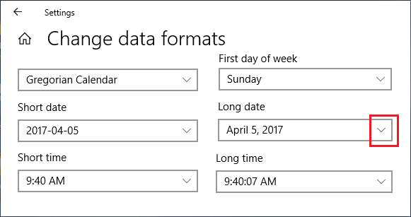 在 Windows 10 中更改日期和时间格式屏幕