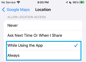 允许 Google 地图访问 iPhone 上的位置