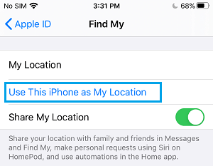 将此 iPhone 用作 iPhone 上的“我的位置”选项