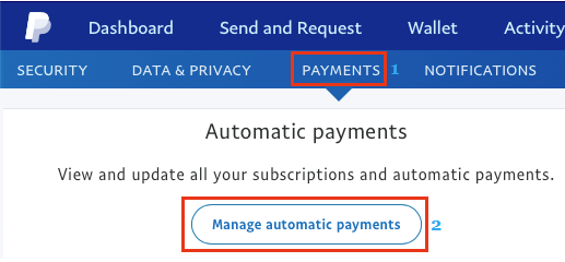 在 PayPal 中管理自动付款选项