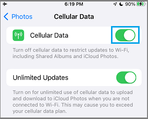 在 iPhone 上使用蜂窝数据启用无限更新