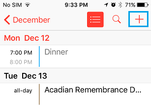 iPhone 日历应用加号图标