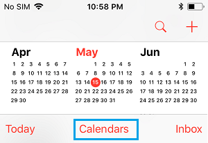 iPhone 日历应用程序上的日历选项卡