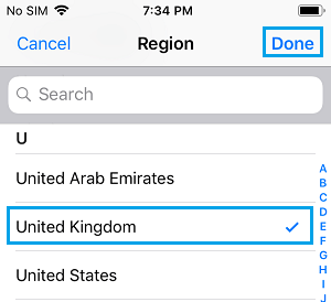 在 iPhone 上将英国设置为地区