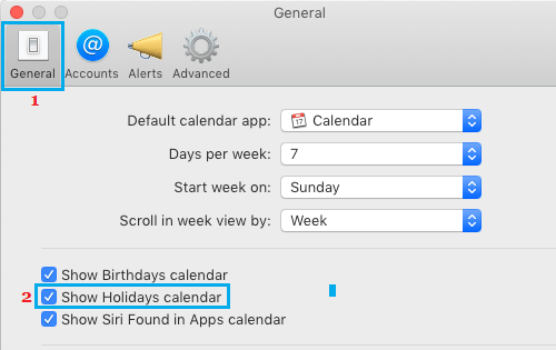 在 Mac 上的日历 App 中显示假期