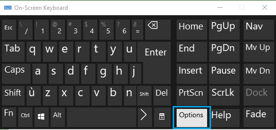 Windows 10 屏幕键盘中的选项键