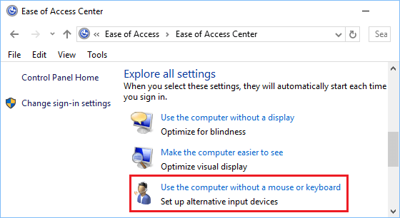 在 Windows 10 中使用没有鼠标或键盘选项的计算机