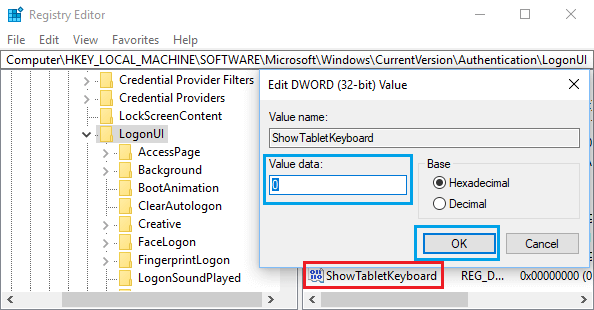 使用注册表编辑器在 Windows 10 中禁用屏幕键盘