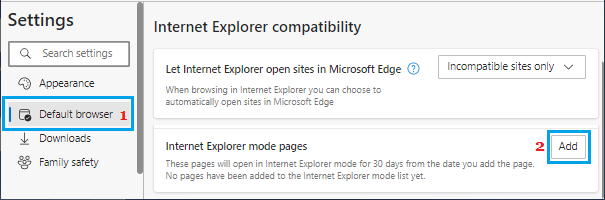 添加要在 Internet Explorer 中打开的网站