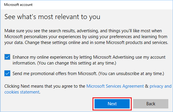 允许 Microsoft 在 Windows 10 中发送促销优惠屏幕