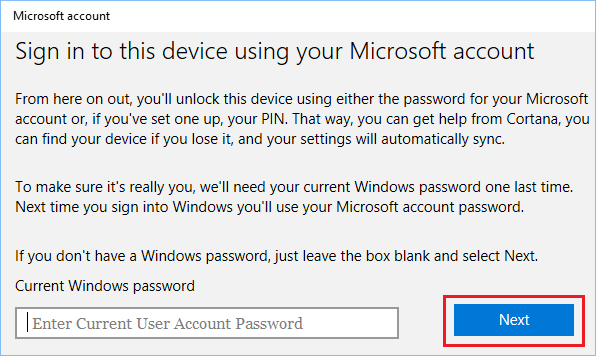 在 Windows 10 中输入当前用户帐户密码