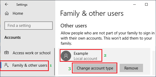 在 Windows PC 上更改本地用户帐户类型