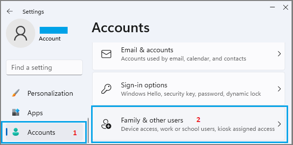 Windows 11 中的家庭和其他用户选项
